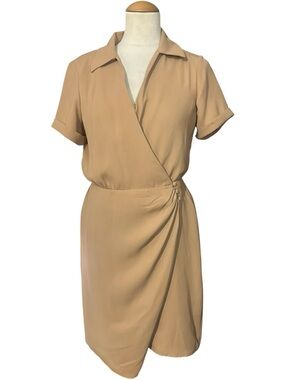 Nine West Collared Wrap Mini Dress NWT Tan Size Small